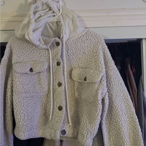 Almost Famous Cream Teddy Jacket with Hood
